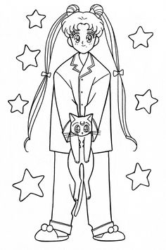 sailor girl and her cat coloring pages