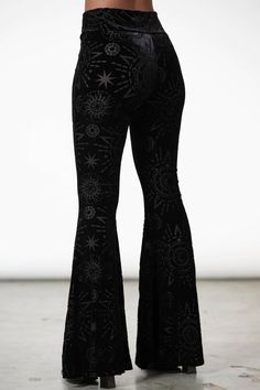 Evil Eye Burnout Bell Bottom | Killstar Saggitarius Rising Style, Witchy Plus Size Outfits, Witchy Style Outfits, Gothic Bottoms, Whimsigoth Pants, Witchy Style Modern Witch, Hippie Goth Fashion, Goth Western Style, Killstar Outfit