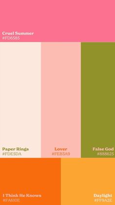 the color scheme for an orange, pink, green and yellow palette with different shades