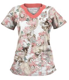 UA Vintage Paisley Petunia Scrub Top Style # UA194VPE  #uniformadvantage #uascrubs #adayinscrubs #scrubs #printscrubs #scrubtop Scrubs Pattern, Fun Scrubs, Stylish Scrubs, Medical Fashion, Nursing Life, Nursing Fashion