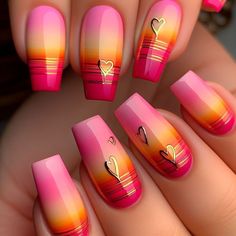 Ombre Summer Nails Neon, Hot Coral Nails, Paradise Nails, Sunset Nails, Beach Nail Designs, Fun Nail Art, New Nail Art Design, Sassy Nails