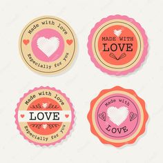 four stickers with the words made with love