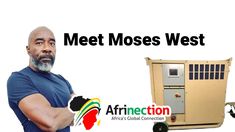 a man with his arms crossed next to an air conditioner and the words meet moss west