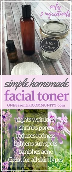 simple 3-ingredient DIY facial toner reduces redness, fights wrinkles & age spots, shrinks pores, & banishes acne. Great for all skin types. {homemade facial toner with essential oils} Homemade Facial, Anti Aging Creme, Homemade Facials, Diy Facial, Baking Soda Shampoo, Homemade Face, Natural Diy, Shrink Pores, Toner For Face