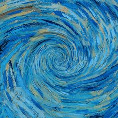 an abstract painting with blue and yellow swirls in the center, on a white background