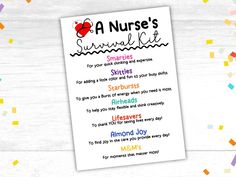 a nurse's survival list on a table with confetti