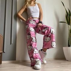 Y2K Hello Kitty Cat Wide Leg Sweatpants,Kawaii Pyjama,Cartoon Bottom,Harajuku clothing,aesthetic clothing,gifts for girls Hello Kitty Sweatpants, Hello Kitty Pants, Kuromi Clothes, Hello Kitty Cat, Kawaii Pajamas, Teenage Clothing, Hello Kitty Y2k, Y2k Hello Kitty, Kitty Clothes