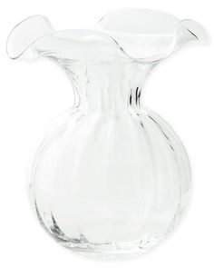 a clear glass vase is shown on a white background with the bottom half turned down