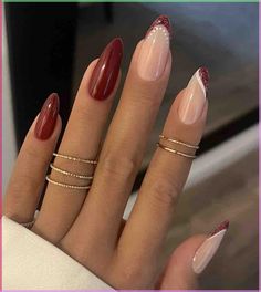 35  June Nails Ideas - With Fun Nailart And Designs 2023 | Beach Nails Art Red With Sparkle Nails, Brown And Glitter Nails, Light Red Nails, Red Nails With Glitter, Red Nail Ideas, Red And White Nails, Red Christmas Nails, French Tip Nail Designs, Bride Outfits