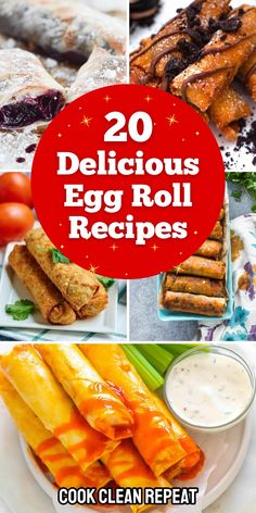 egg roll recipe collage with text overlay that reads 20 delicious egg roll recipes