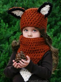 Transform your little one into an adorable woodland Fox with this Fox hat and cowl crochet pattern!  Imaginative and fun, a warm and one of a kind Crocheted Fox, Cowl Crochet, Crochet Kids Hats, Knitted Hats Kids, Fox Hat, Woodland Fox, Bonnet Crochet, Funny Hats, Hat And Scarf