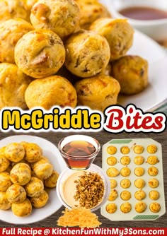 there are many different types of food on the plate and in front of it is an advertisement for macridde bites