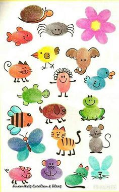 an image of children's artwork with animals and flowers on it in watercolor