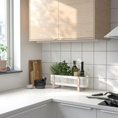 the kitchen counter is clean and ready to be used as a planter or herb pot