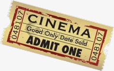 an old movie ticket with the word'cinema'printed on it, in red and white