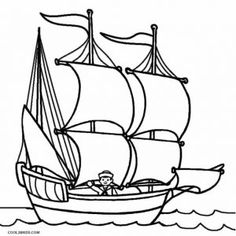 a pirate ship sailing in the ocean coloring page