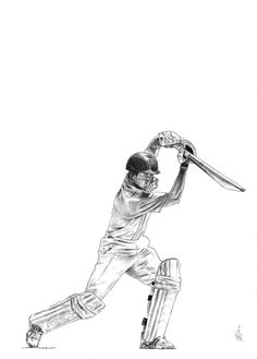 a black and white drawing of a man holding a bat in one hand and batting the other