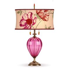 Kinzig Design Mary Anne in Rose Table Lamp 163AF109 Colors Rose Blown Glass Base Floral Rose Fuschia Green Ecru Embroidered linen Shade Artistic Artisan Designer Table Lamps Glass Finial, Glass Lamp Base, Designer Lamps, Glass Lamps, Pop Art Design, Artful Home, Table Lamp Design, Design Studios, Embroidered Linen