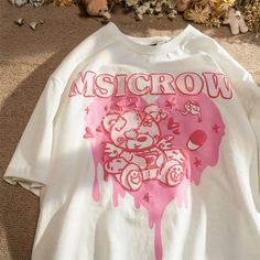 Sweet Clothes, Love Bear, Streetwear Y2k, Bear Print, Harajuku Fashion, Pink Love, Dream Clothes, Oversized Tshirt, Cute Shirts