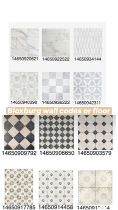 various types of tiles and flooring in different colors, sizes and shapes with numbers on them