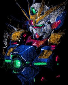 a drawing of a robot that appears to be in color and has green lights on it