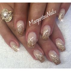 Gold glitter ombre nails Ombre nails glitter, Gold glitter nails Gold Acrylic Nails, Wedding Nails Glitter, Gold Glitter Nails, Ombre Nails Glitter, Rose Gold Nails, Ombre Nail Designs, Nail Art Ombre, Sparkle Nails, Nail Designs Glitter