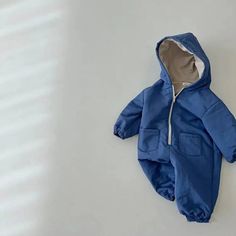 Winter Cotton Onesie, Blue Hooded Onesie For Winter, Blue Hooded Winter Onesie, Cozy Solid Color Onesie For Winter, Cozy Solid Onesie For Winter, Hooded Cotton Onesie For Playtime, Cotton Hooded Onesie For Playtime, Winter Onesie For Playtime, Cotton Hooded Onesie For Fall