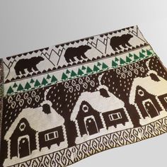 a rug with bears and houses on it