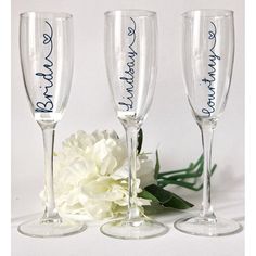 These personalised decal stickers are perfect for your bridal party champagne flutes  and make lovely gifts.. they are  available in other colours please ask  Please choose the quantity you'd like  The price is for one name decal , the height of the letters are over 1 inch and the length made to fit champagne flutes  An instruction is included for easy transfer onto items.   Please note the champagne flute is not included, decal only  If you'd like to order the bags or flutes with personalised n Bridal Party Champagne, Party Champagne, Glass Sticker, Champagne Party, Personalized Labels, Champagne Flutes, Flutes, Gift Stickers, Champagne Flute