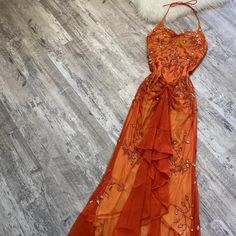 Whimsigoth Ball Gown, Orange Gowns Elegant, Deep Orange Dress, Aesthetic Orange Dress, Vintage Orange Dress, Retro Formal Dresses, Orange Grad Dress, Orange Gown Dress, Orange Dresses Formal