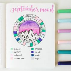 I am back! Hello friends and happy Sunday since I have been away from Instagram and am therefore shockingly behind on this month's setup, here is last month's mood wheel thingy all filled in ☺ love how this turned out! Mood Wheel, Journal Tracker Ideas, Bullet Journal Tracker Ideas, Neon T Shirt, Weekly Log, Journal Tracker, Chakra Heilung, Tracker Ideas