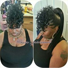 Michele Jordan, Weave Bangs, Goddess Ponytail, Quickweaves Hairstyles, Ponytail Video, Mohawk Ponytail, Pretty Ponytails, Bangs Ponytail