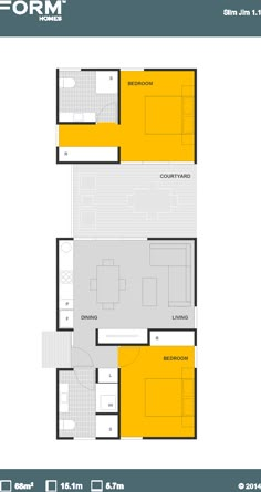 the floor plan for a two bedroom apartment with an attached kitchen and living room area