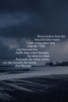 a poem written on the beach with an ocean in the background and dark clouds above it