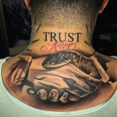 Alas Tattoo, Best Neck Tattoos, Throat Tattoo, Evil Tattoos, Money Tattoo, Back Of Neck Tattoo, Men Tattoos Arm Sleeve, Forearm Sleeve Tattoos