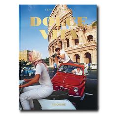 a magazine cover with an image of a woman on a scooter in front of the colossion