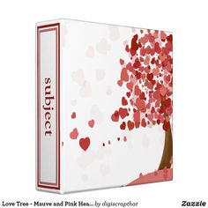 a red and white tree with hearts on it's trunk in front of a white background