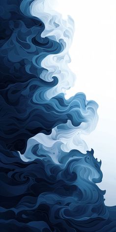 an abstract painting with blue and white waves