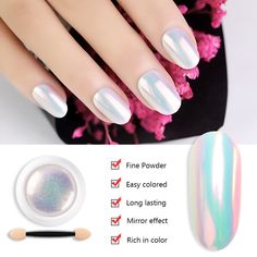 - Chrome Pearl Shell Powder Nail Art Glitter Pigment Powder Long Lasting Nail Art Yellow, Aurora Nail Art, Dice Making, Mirror Nails Powder, Mermaid Nail Art, Rainbow Mirror, Nails Opi, Aurora Nails, Chrome Nail Art