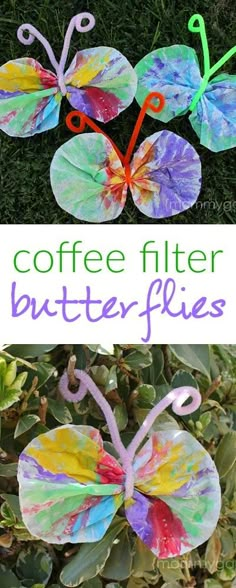 coffee filter butterfly craft for kids to make and use in the garden or on the lawn