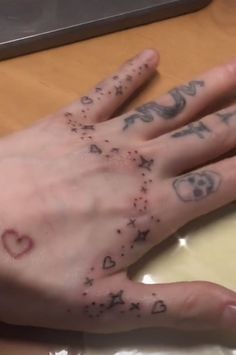 a person's hand with tattoos on it