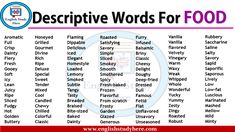 descriptive words for food in english