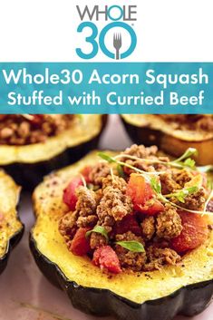 whole 30 acorn squash stuffed with curried beef is shown in this recipe for the whole 30 acorn squash stuffed with curry