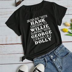 Brand New No Tags Casual Tops With Funny Print For Concerts, Black Funny Print Tops For Concert, Country Tshirt Ideas, 90s Country Shirt Ideas, Country Song Shirts, Country Music Vinyl Shirts, Country Music Shirts Casual, 90s Country Music Tshirts, Country Concert Shirts