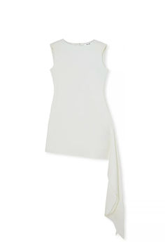 Trail Detail Asymmetric Suit Dress Spring V-neck Asymmetrical Dress, Fitted Pre-draped Asymmetrical Dress With Asymmetrical Neckline, Pre-draped Asymmetrical Summer Dress, Luxury Asymmetrical V-neck Dress, Summer Beach Asymmetrical V-neck Dress, Suit Dress, Asymmetrical Design, Dress White, Shoulder Pads