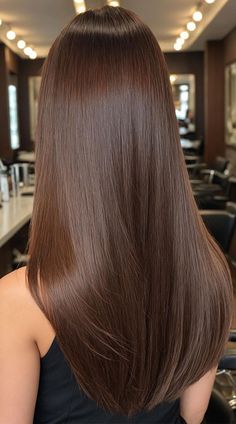 Dark Chestnut hair color idea Dark Colors For Hair, Brown Shades Color Hair, Hair Colour In Straight Hair, Cool Chestnut Hair Color, Chestnut Brown Hair Straight, Brown Colour Hair Shades, Hair Colour Ideas Dark Brown, Chocolate Brown With Babylights, Dark Hair One Color