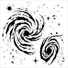 an abstract black and white spiral design with stars in the sky, on a white background