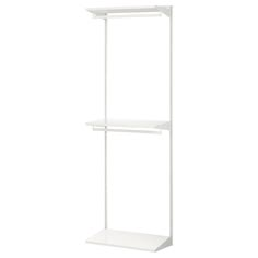 a white shelf with two shelves on each side and one shelf above it, against a white background