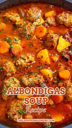 Albondigas soup looking yum in a big vessel. Mexican Style Meatball Soup, Fall Season Meals, Spanish Meatball Soup, Chipotle Albondigas Soup Recipe, Crockpot Albondigas Soup Crock Pot, Authentic Mexican Albondigas Soup, Mexican Meatball Soup Crockpot, Meat Ball Soup Mexican, Chicken Albondigas Soup