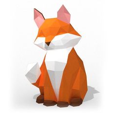 an origami fox sitting on the ground with its head turned to the side